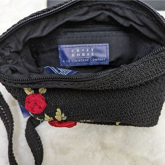 Crazy Horse by Liz Claiborne Women's Rose Handbag Black Size 6"x8" NWT - Picture 8 of 10